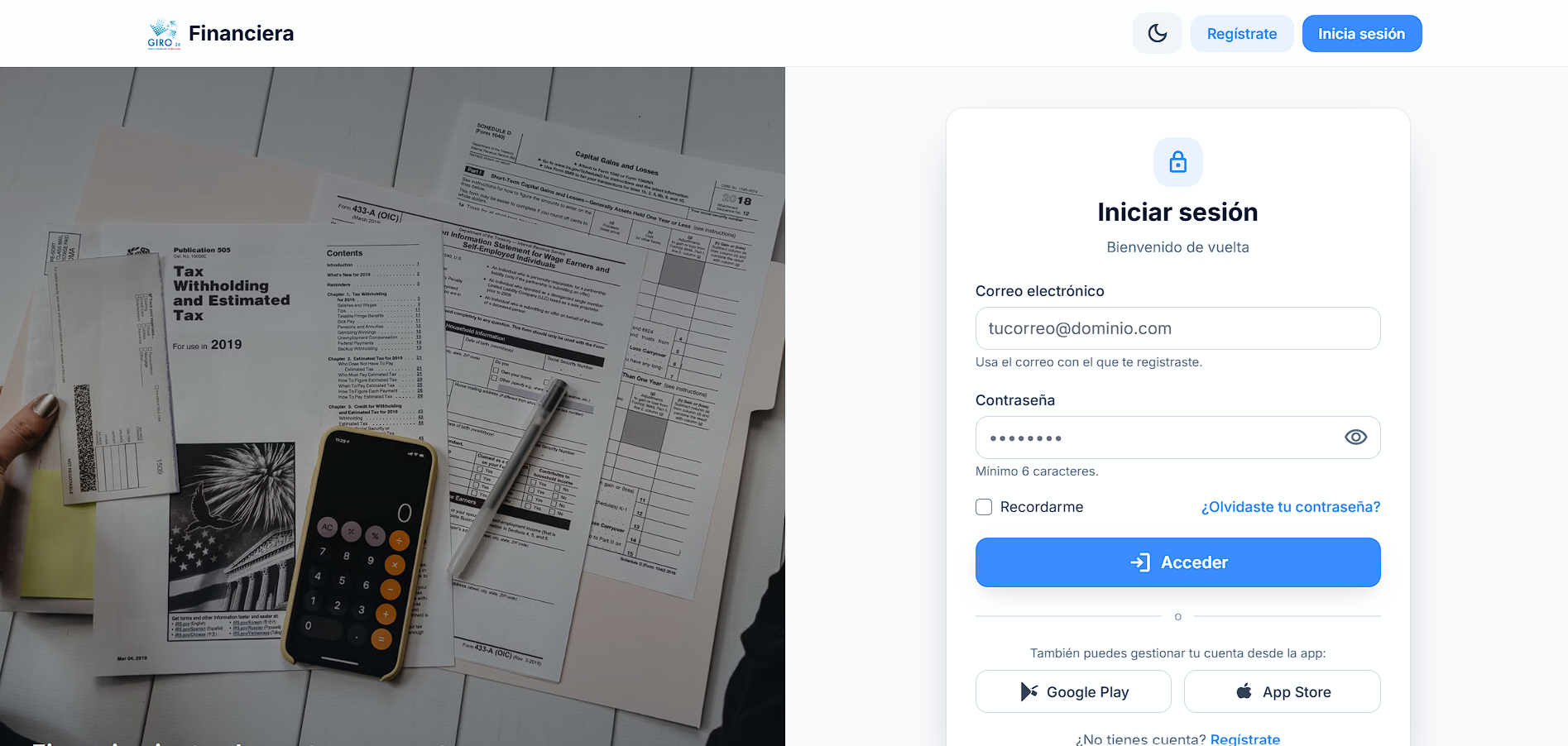 Portal Web para financieras